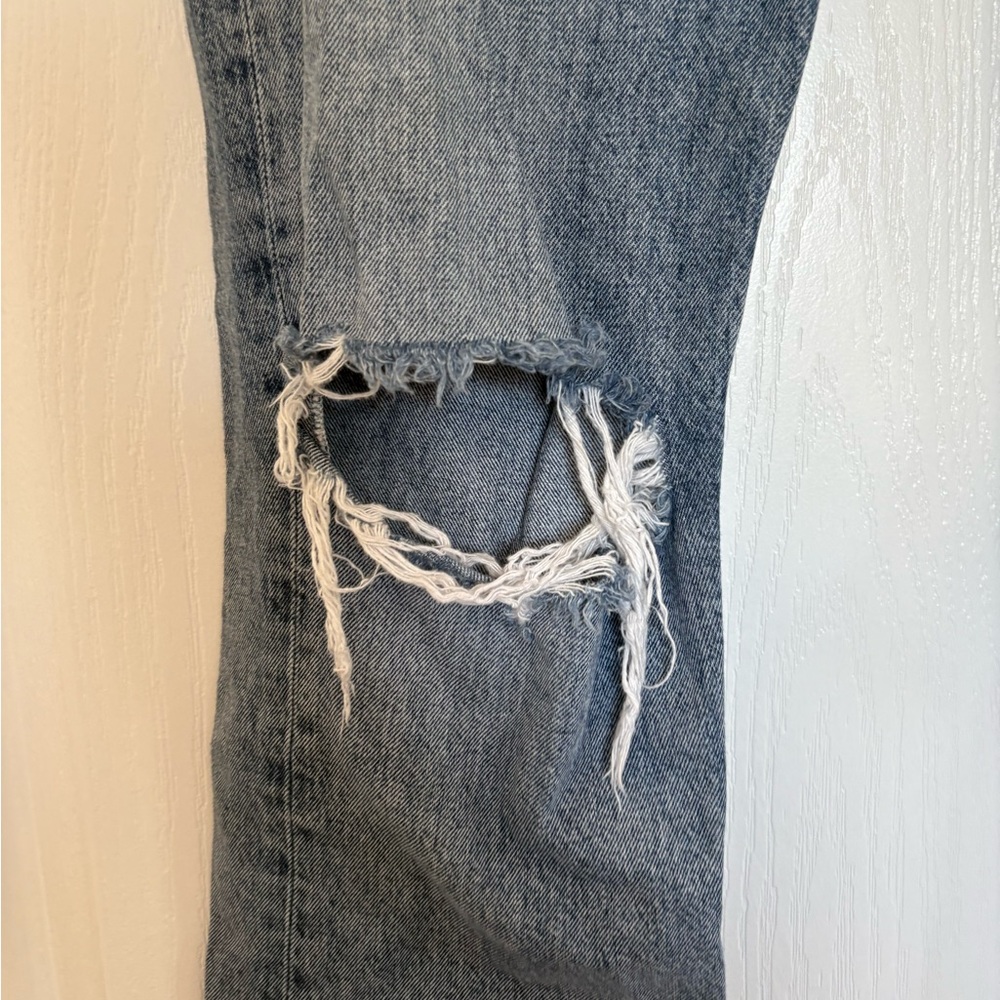 Agolde Light Blue Distressed Straight Leg Jeans - Picture 2 of 6
